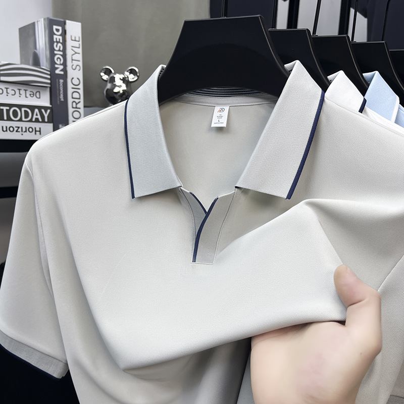 Men's Short-Sleeve Business-Casual Polo Shirt with Seagull-Style Collar