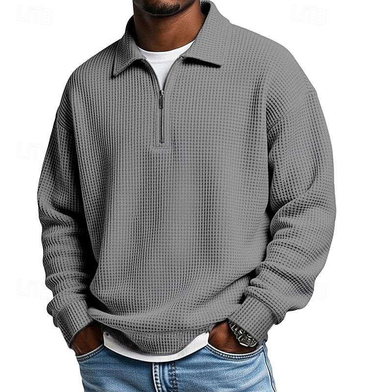 Men's Textured Quarter-Zip Waffle Polo Sweatshirt
