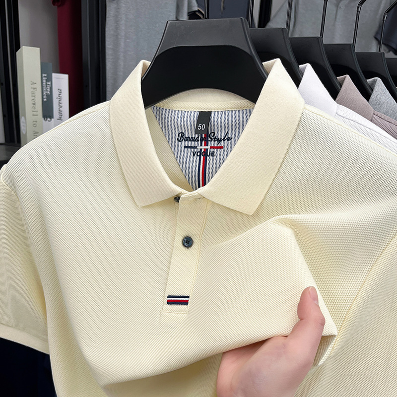 Men's Pure Cotton Casual Loose-Fit Polo Shirt with Turn-Down Collar