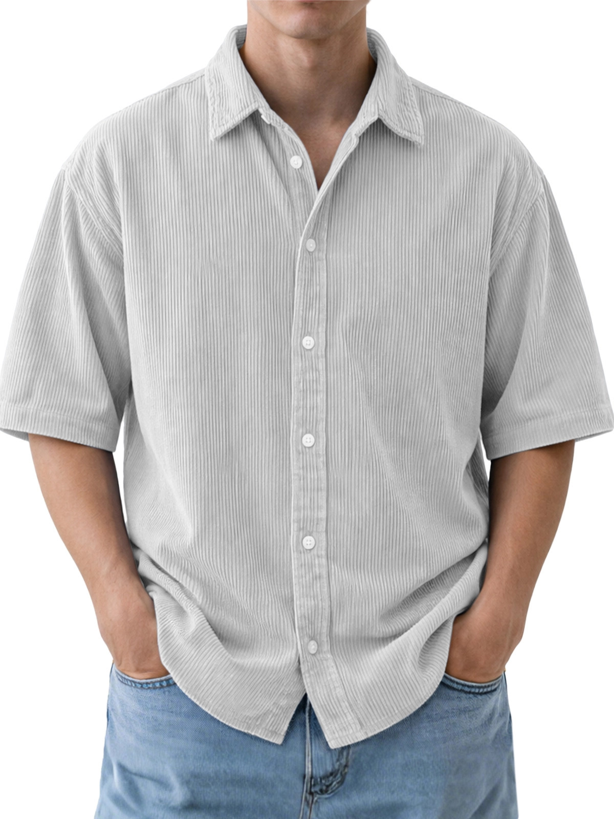 Men's Retro Corduroy Polo Shirt – Relaxed Fit Solid Color Vintage Casual Top
