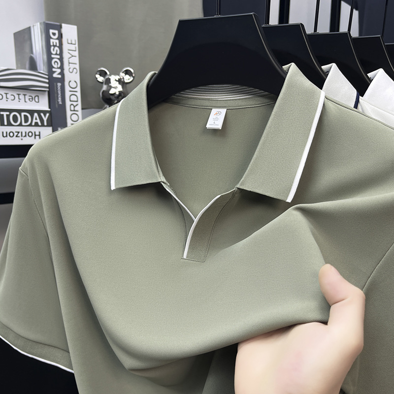Men's Short-Sleeve Business-Casual Polo Shirt with Seagull-Style Collar