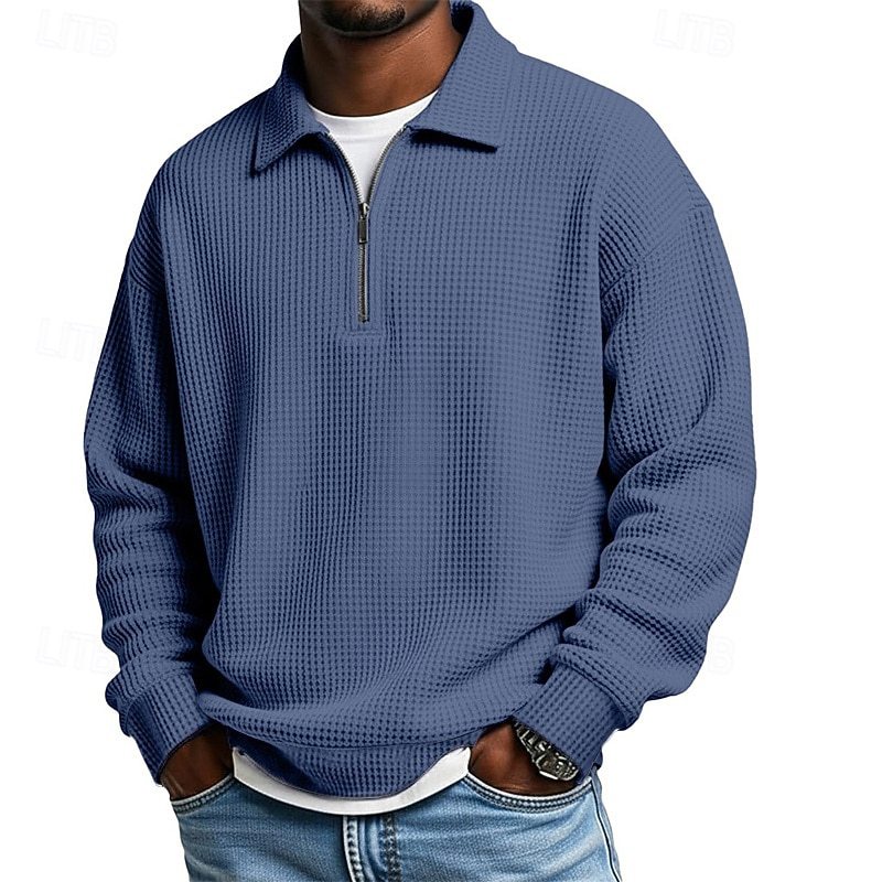 Men's Textured Quarter-Zip Waffle Polo Sweatshirt