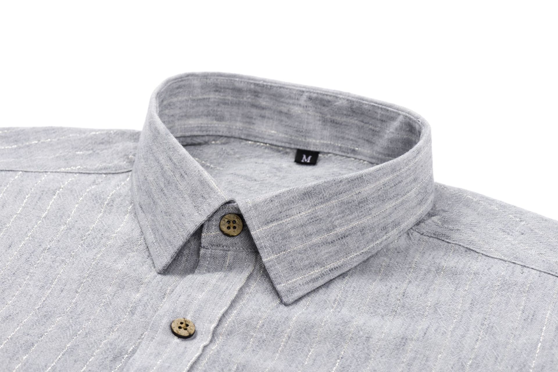 Men’s Linen Long-Sleeve Casual Shirt with Vintage Gold Pinstripes