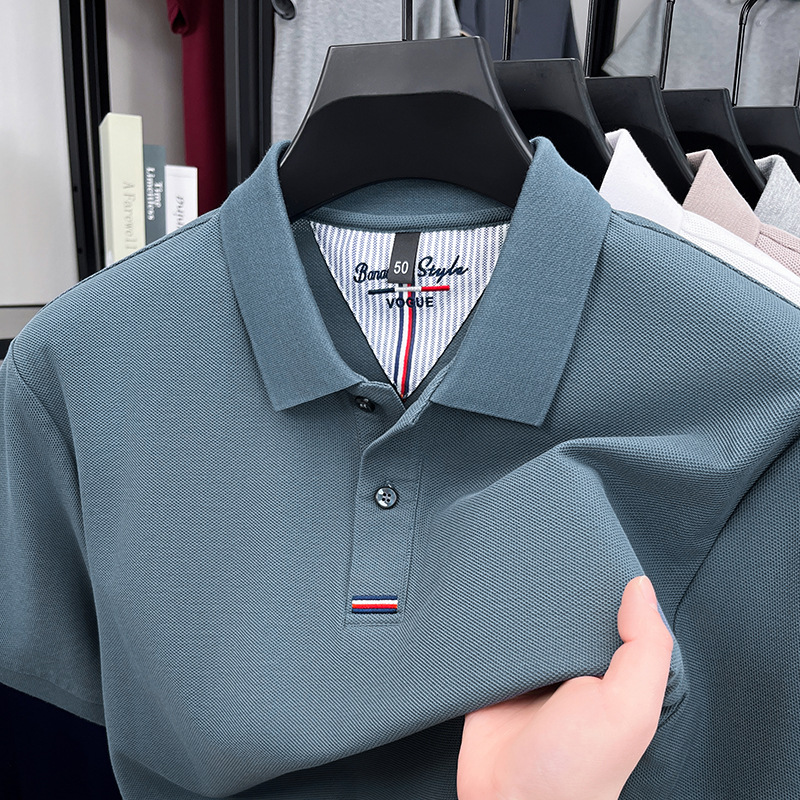 Men's Pure Cotton Casual Loose-Fit Polo Shirt with Turn-Down Collar