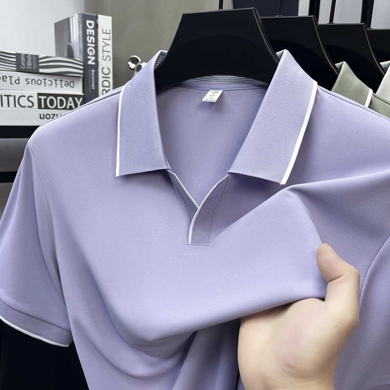Men's Short-Sleeve Business-Casual Polo Shirt with Seagull-Style Collar