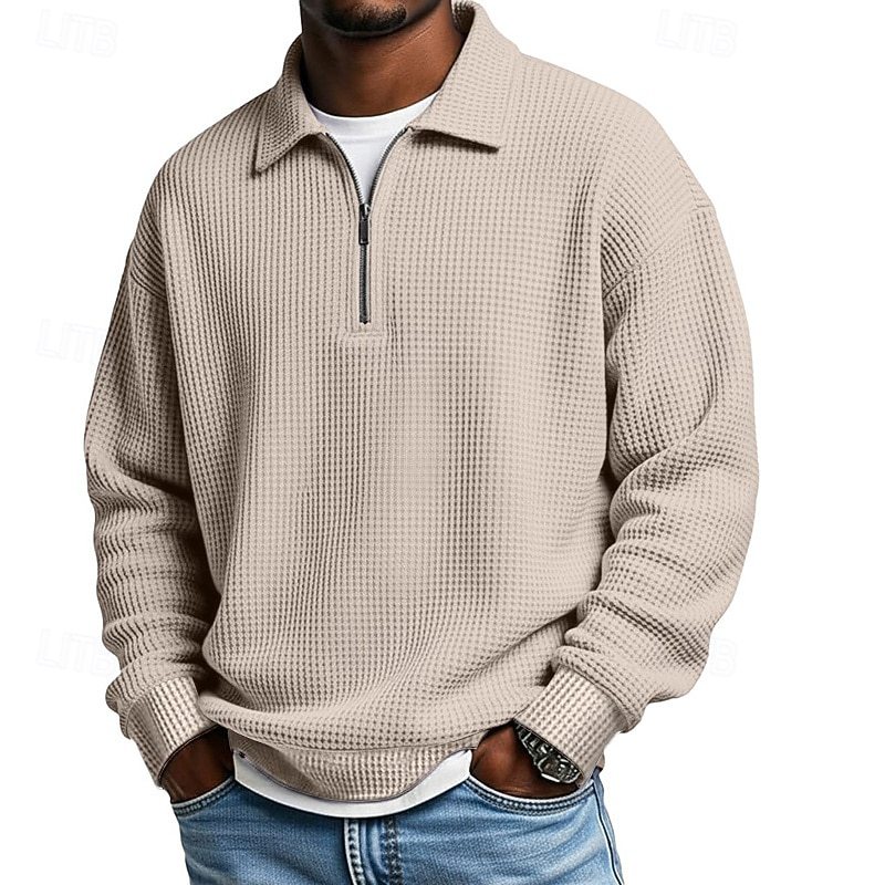 Men's Textured Quarter-Zip Waffle Polo Sweatshirt