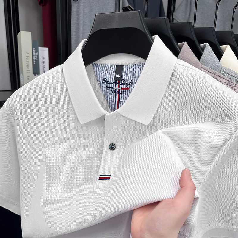Men's Pure Cotton Casual Loose-Fit Polo Shirt with Turn-Down Collar