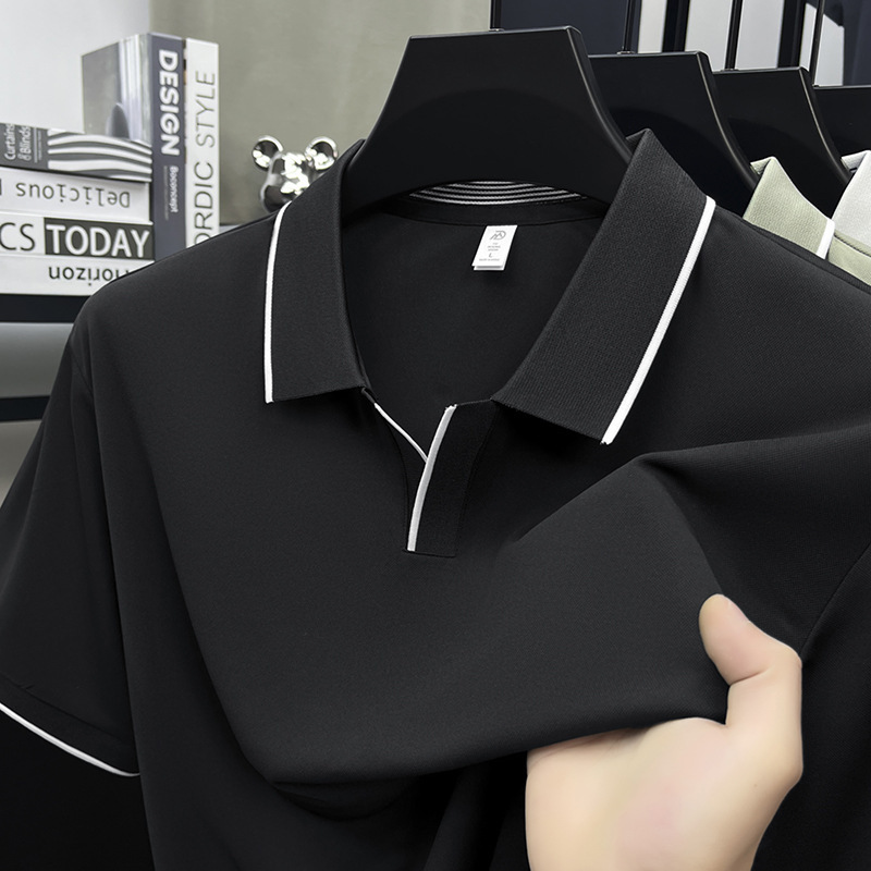 Men's Short-Sleeve Business-Casual Polo Shirt with Seagull-Style Collar