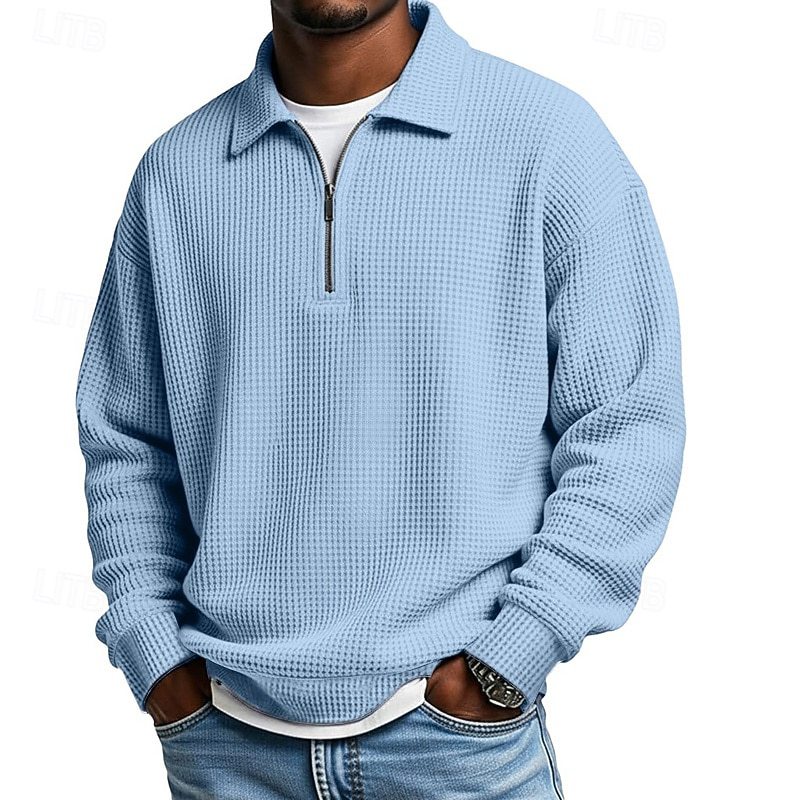 Men's Textured Quarter-Zip Waffle Polo Sweatshirt