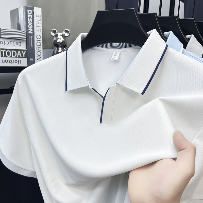 Men's Short-Sleeve Business-Casual Polo Shirt with Seagull-Style Collar