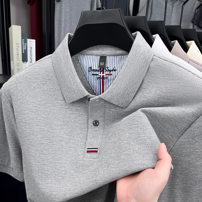 Men's Pure Cotton Casual Loose-Fit Polo Shirt with Turn-Down Collar