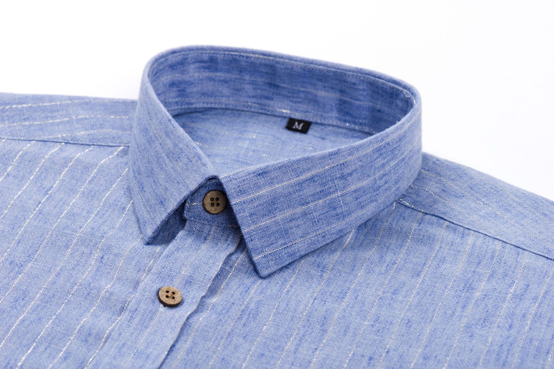 Men’s Linen Long-Sleeve Casual Shirt with Vintage Gold Pinstripes