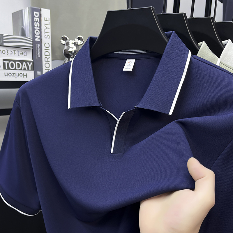 Men's Short-Sleeve Business-Casual Polo Shirt with Seagull-Style Collar