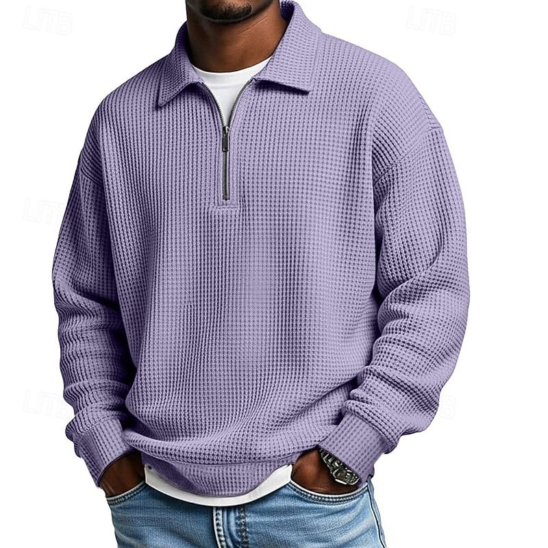 Men's Textured Quarter-Zip Waffle Polo Sweatshirt