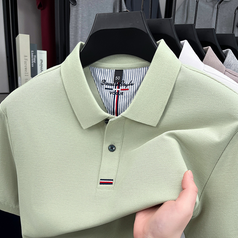 Men's Pure Cotton Casual Loose-Fit Polo Shirt with Turn-Down Collar
