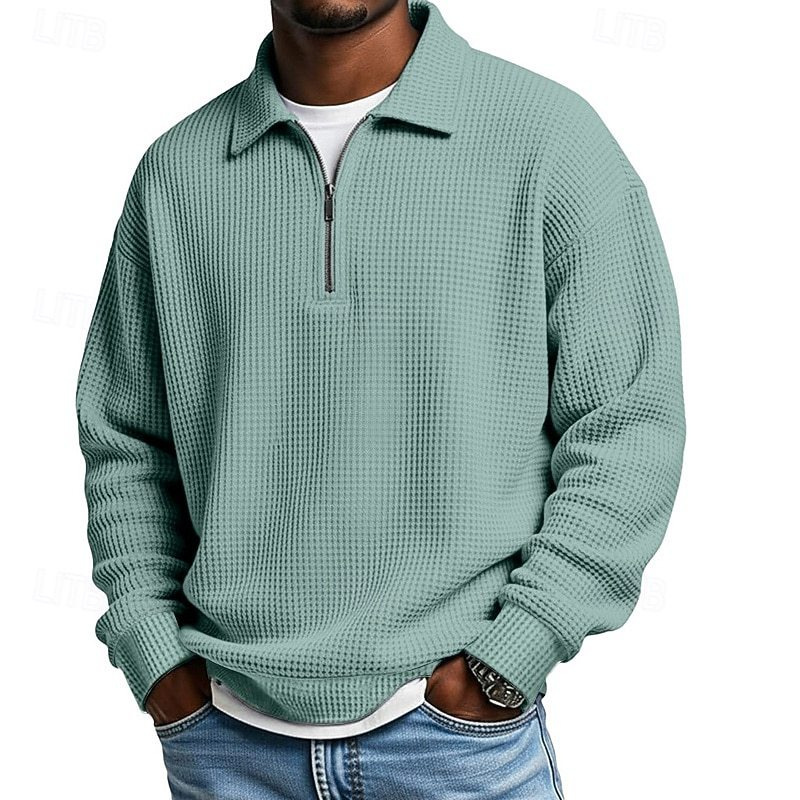 Men's Textured Quarter-Zip Waffle Polo Sweatshirt