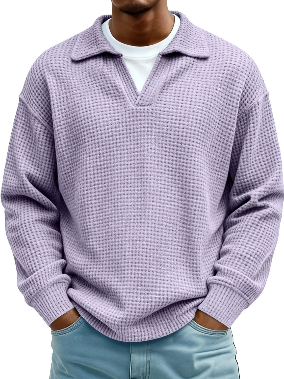 Men's Loose and Comfortable Waffle Knit Polo Shirt