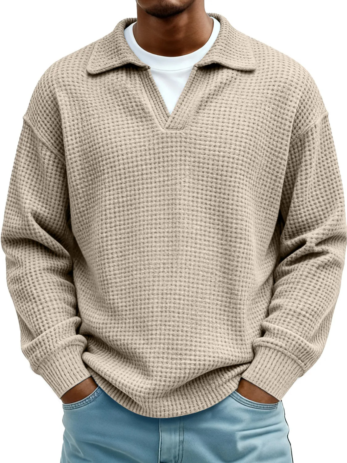 Men's Loose and Comfortable Waffle Knit Polo Shirt