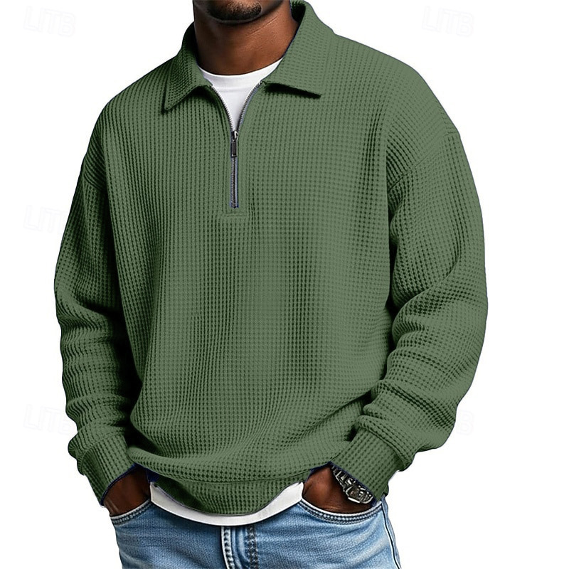 Men's Textured Quarter-Zip Waffle Polo Sweatshirt