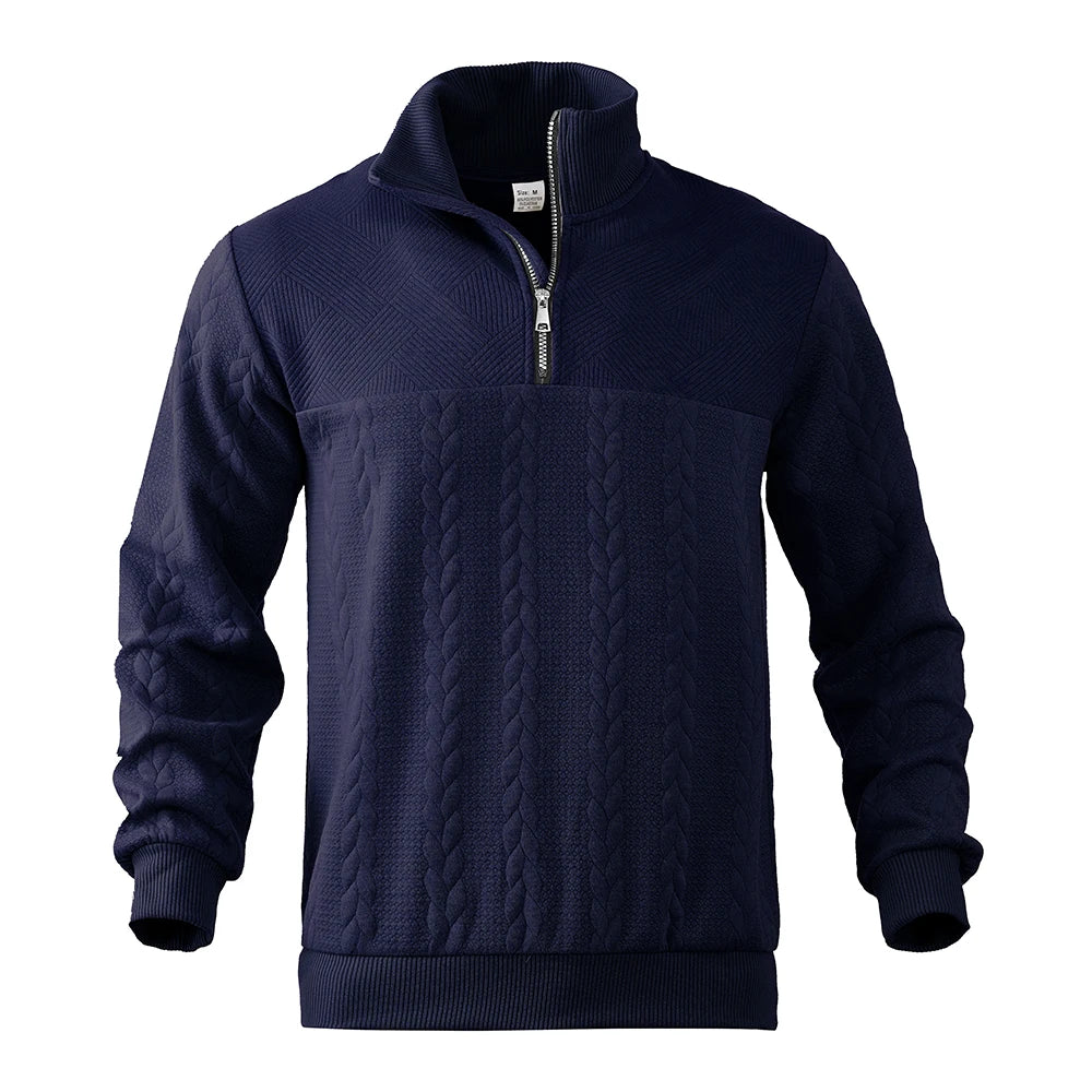 Men's Retro Casual Stand Collar Zipper Pullover Loose Knitted Sweatshirt
