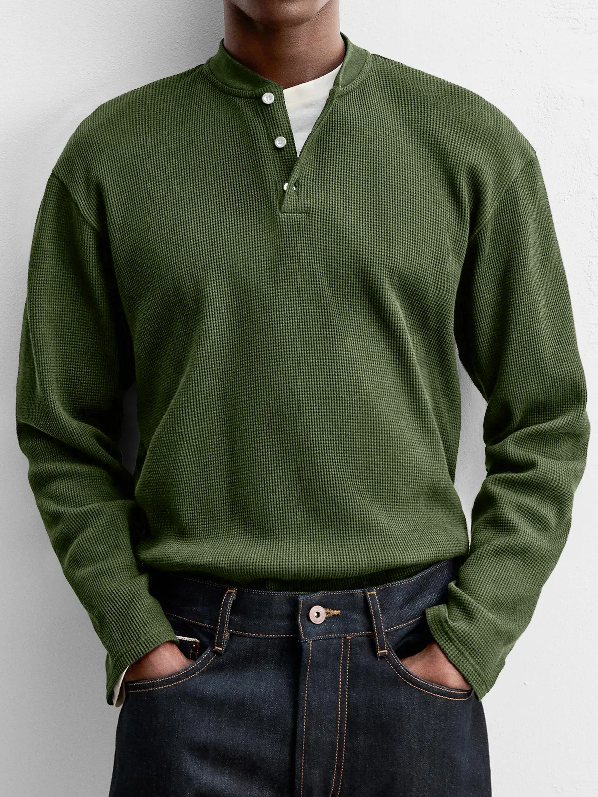 Men's Vintage Waffle Knit Henley Shirt – Soft Comfortable Everyday Pullover