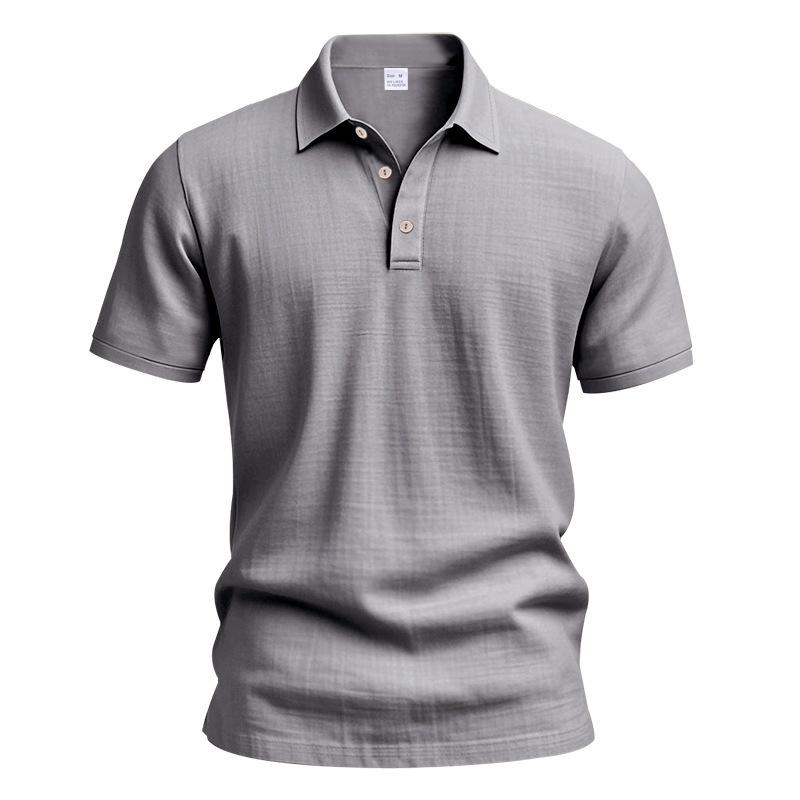 Men's Summer British-Style Solid Color Casual Button-Down Loose-Fit Linen Polo Shirt with Spread Collar and Short Sleeves