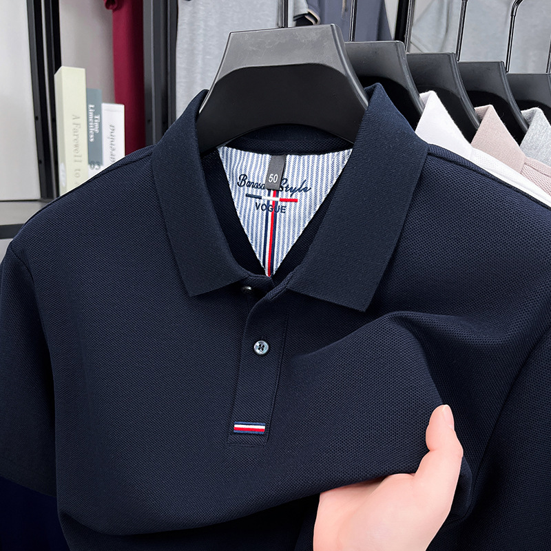 Men's Pure Cotton Casual Loose-Fit Polo Shirt with Turn-Down Collar