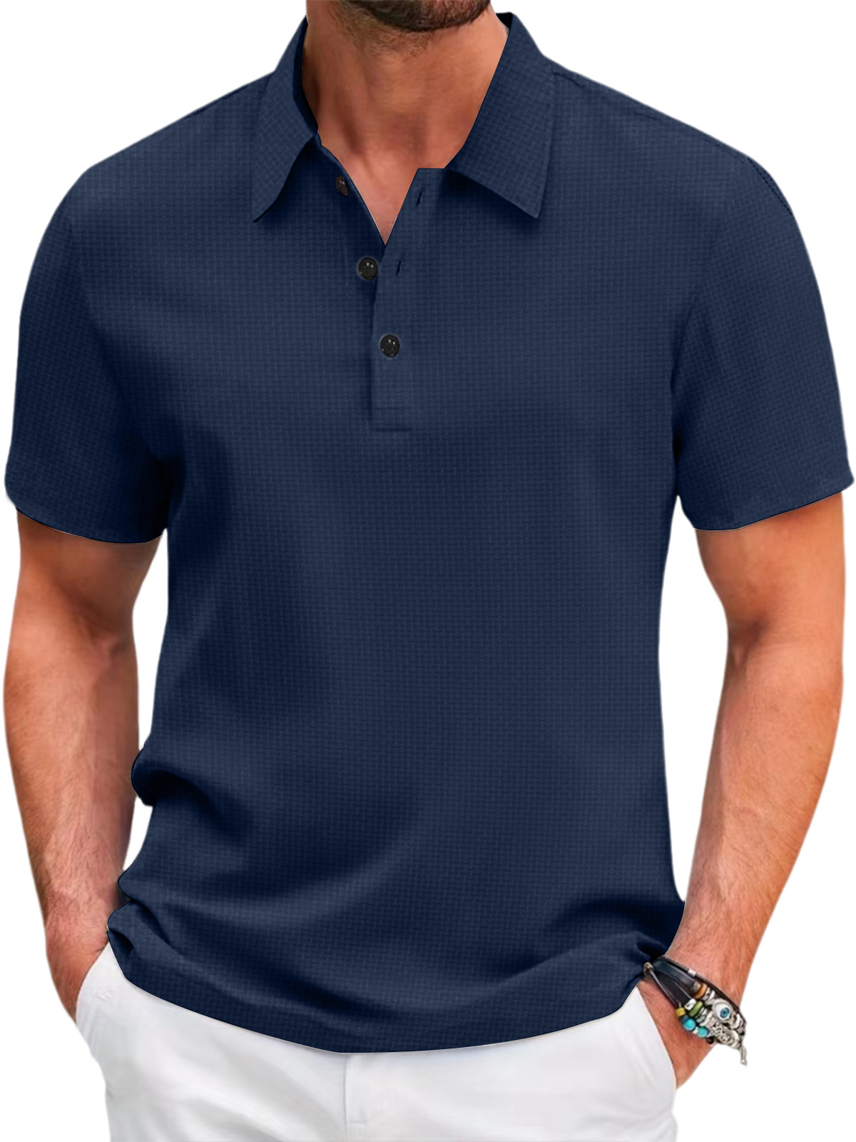 Men's Summer Mesh Ice Silk Solid Color Short Sleeve Polo Shirt
