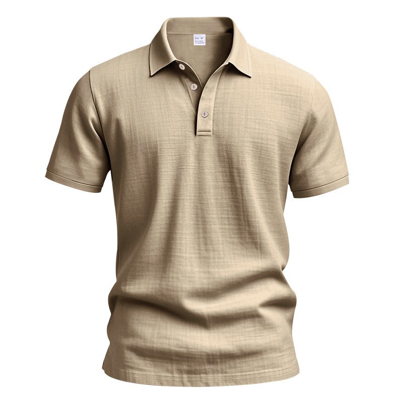 Men's Summer British-Style Solid Color Casual Button-Down Loose-Fit Linen Polo Shirt with Spread Collar and Short Sleeves