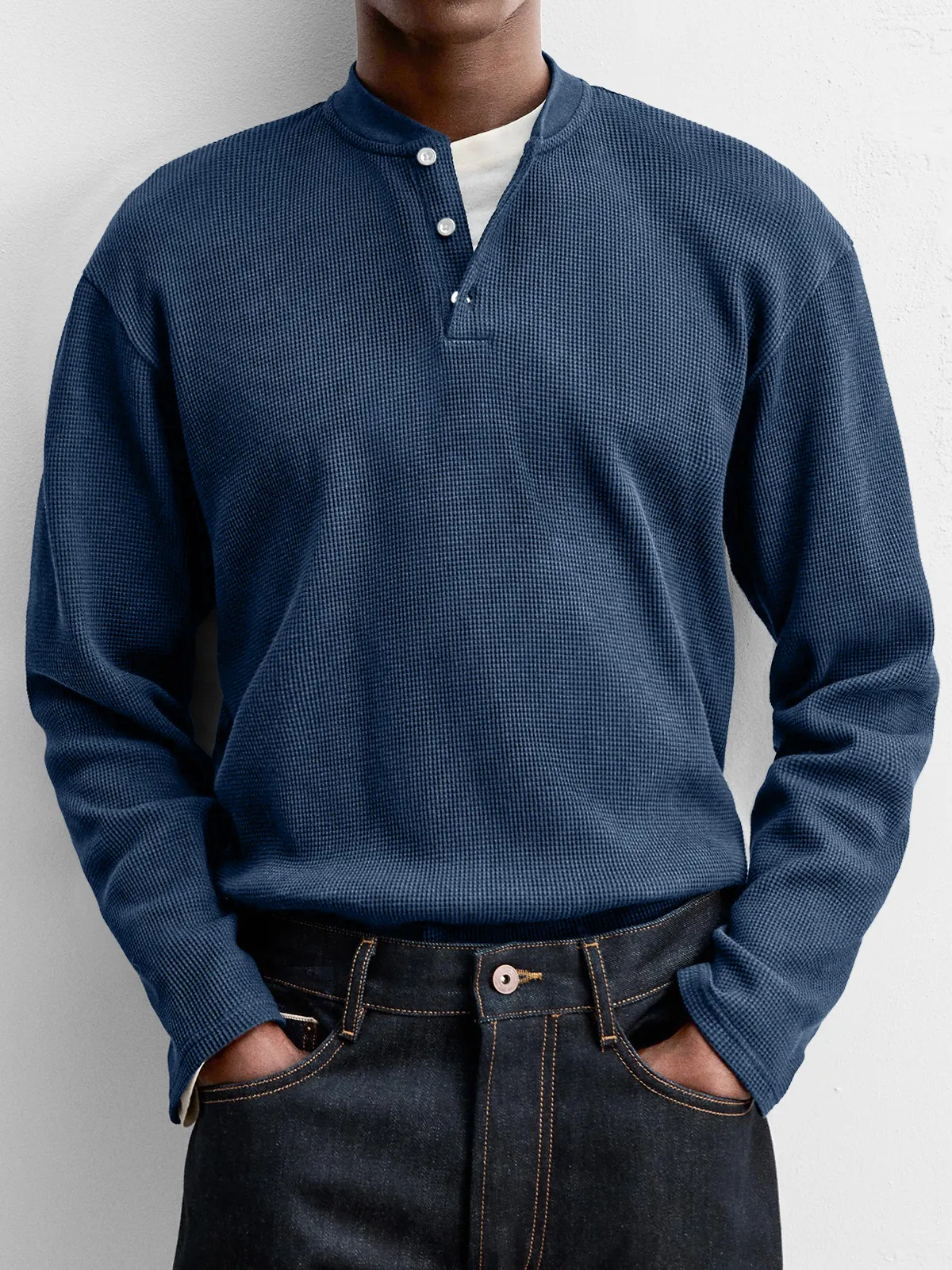 Men's Vintage Waffle Knit Henley Shirt – Soft Comfortable Everyday Pullover