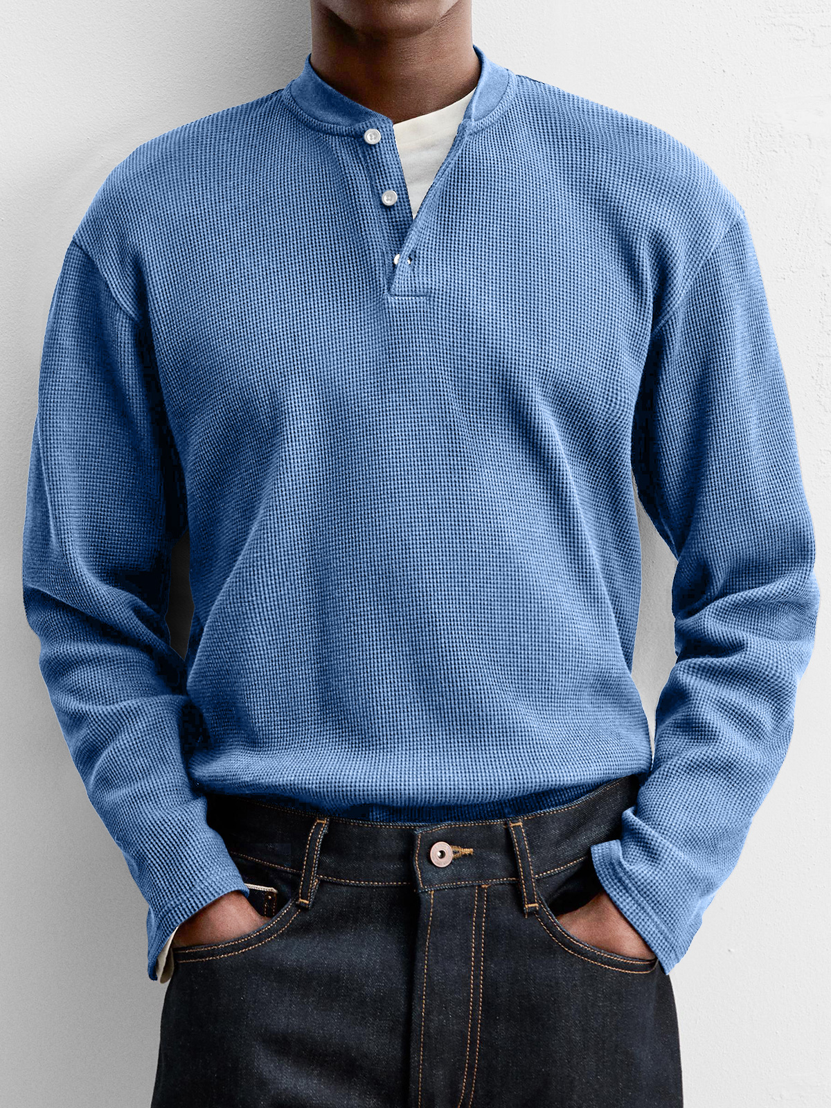 Men's Vintage Waffle Knit Henley Shirt – Soft Comfortable Everyday Pullover