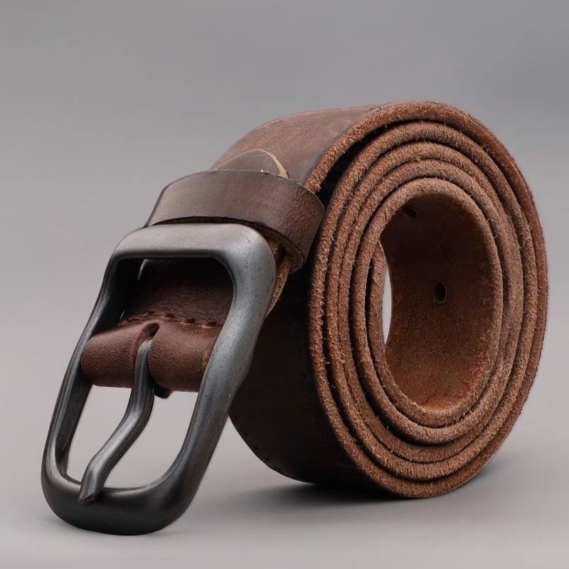 Men's Genuine Top-Grain Cowhide Belt with Pin Buckle — Vintage & Versatile Style for Jeans