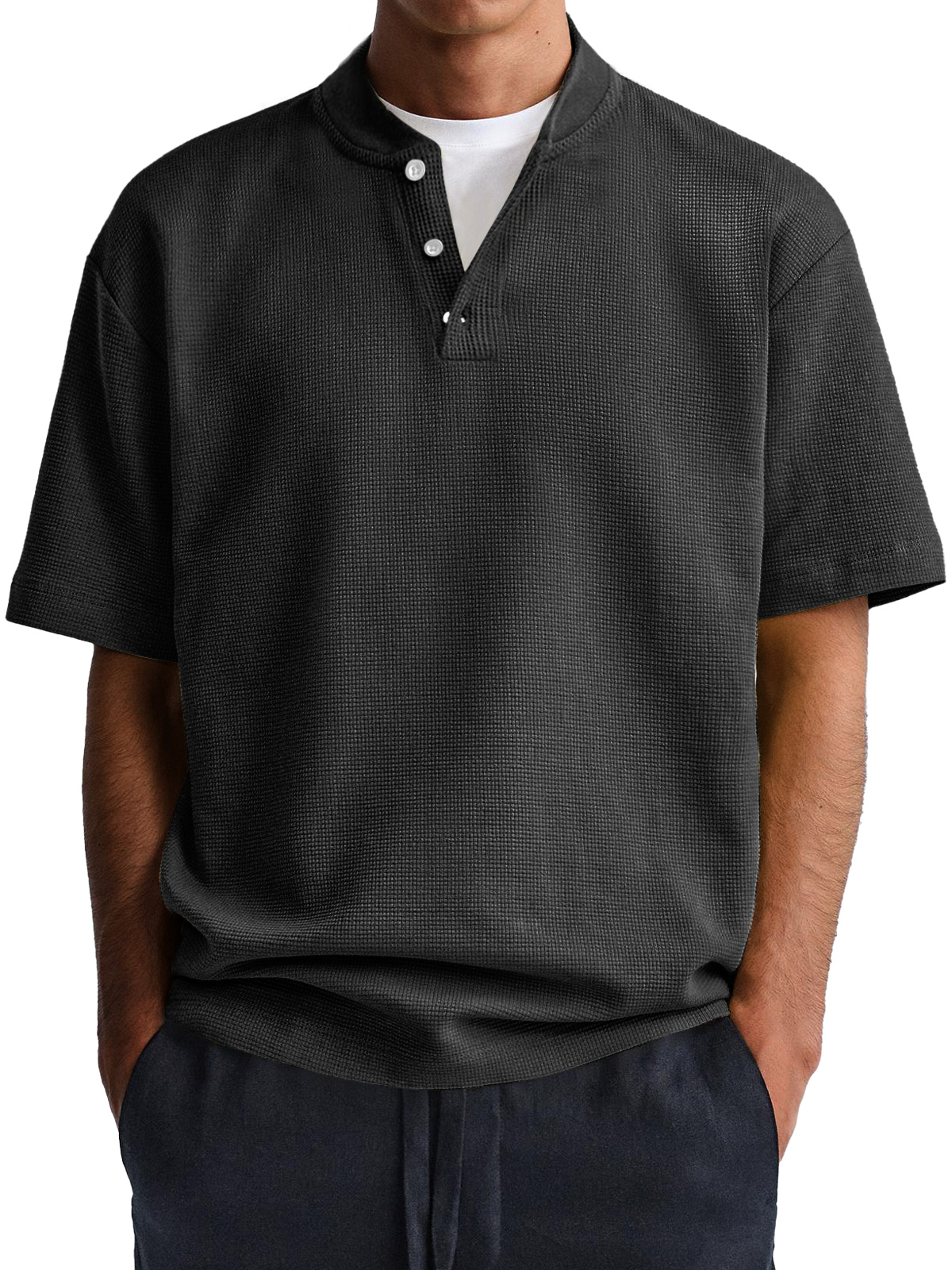Men's Waffle Everyday Casual Comfort Solid Color Short Sleeve Henley