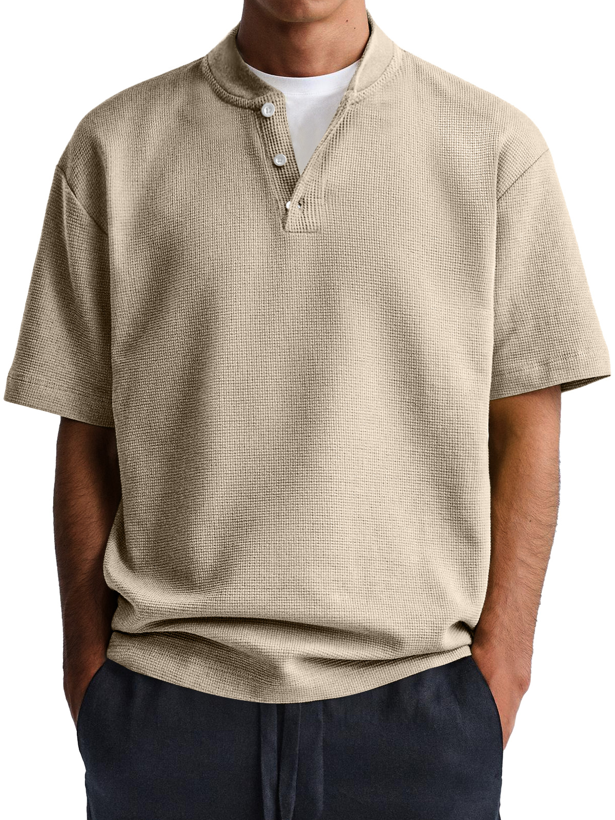 Men's Waffle Everyday Casual Comfort Solid Color Short Sleeve Henley