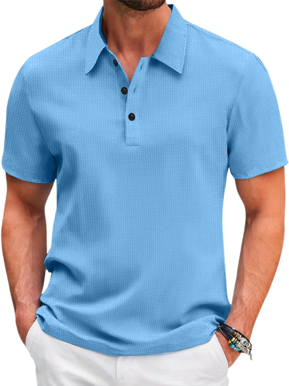 Men's Summer Mesh Ice Silk Solid Color Short Sleeve Polo Shirt
