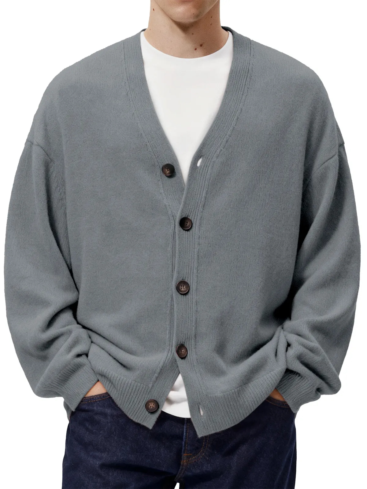 Men's Casual Loose Single Breasted Knitted Cashmere Sweater Jacket