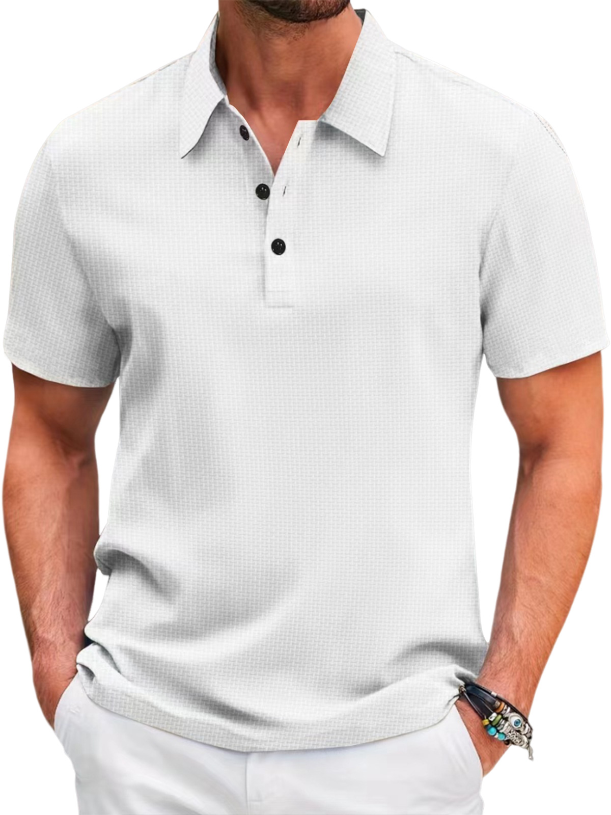 Men's Summer Mesh Ice Silk Solid Color Short Sleeve Polo Shirt