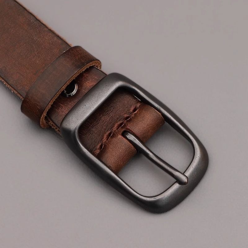Men's Genuine Top-Grain Cowhide Belt with Pin Buckle — Vintage & Versatile Style for Jeans