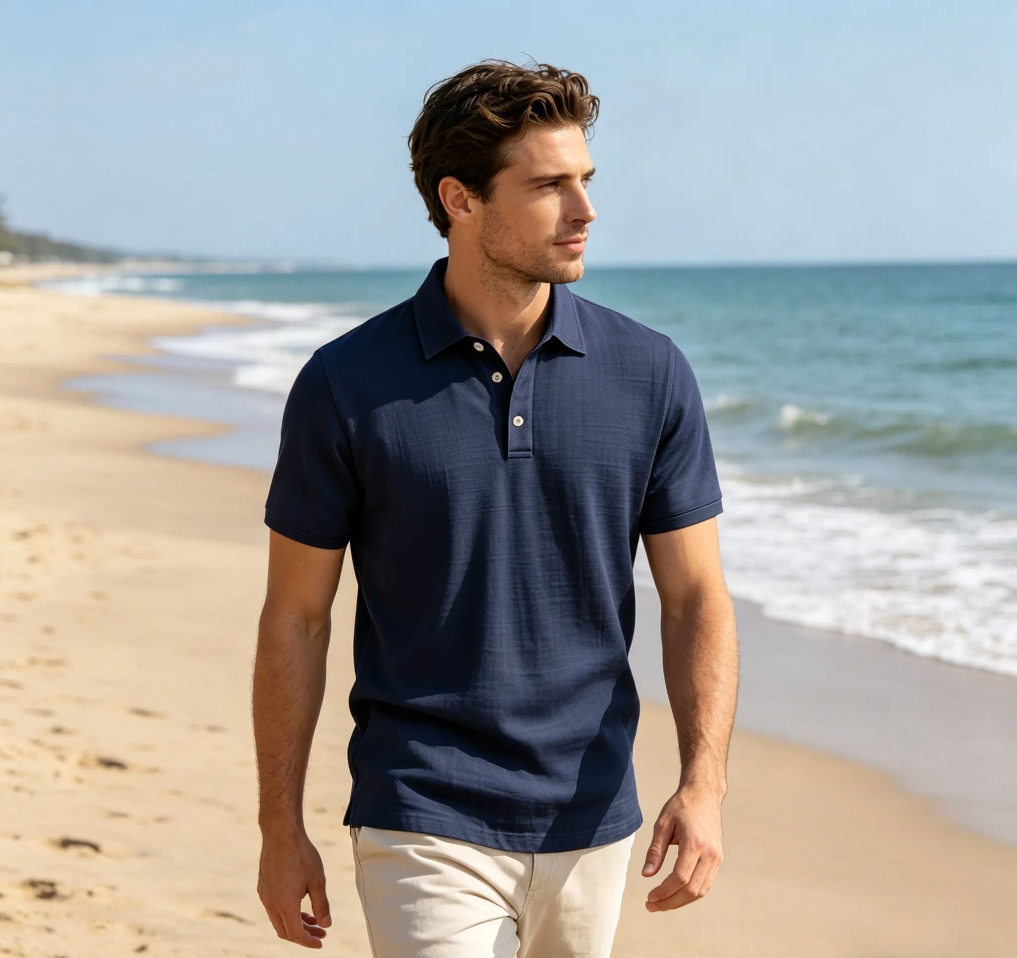 Men's Summer British-Style Solid Color Casual Button-Down Loose-Fit Linen Polo Shirt with Spread Collar and Short Sleeves