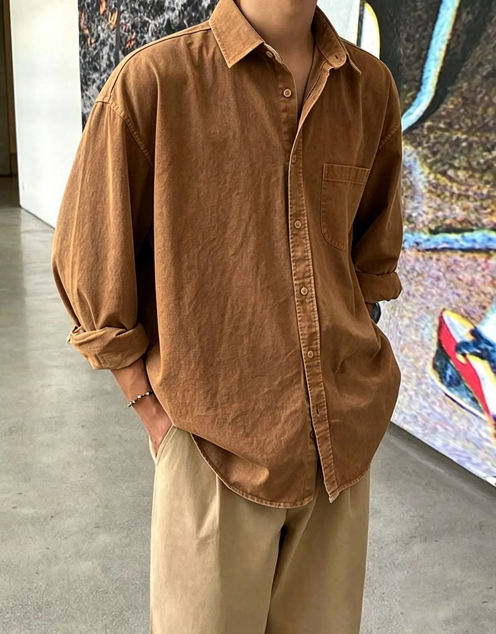 Men's Simple Retro Casual Long-Sleeved Shirt