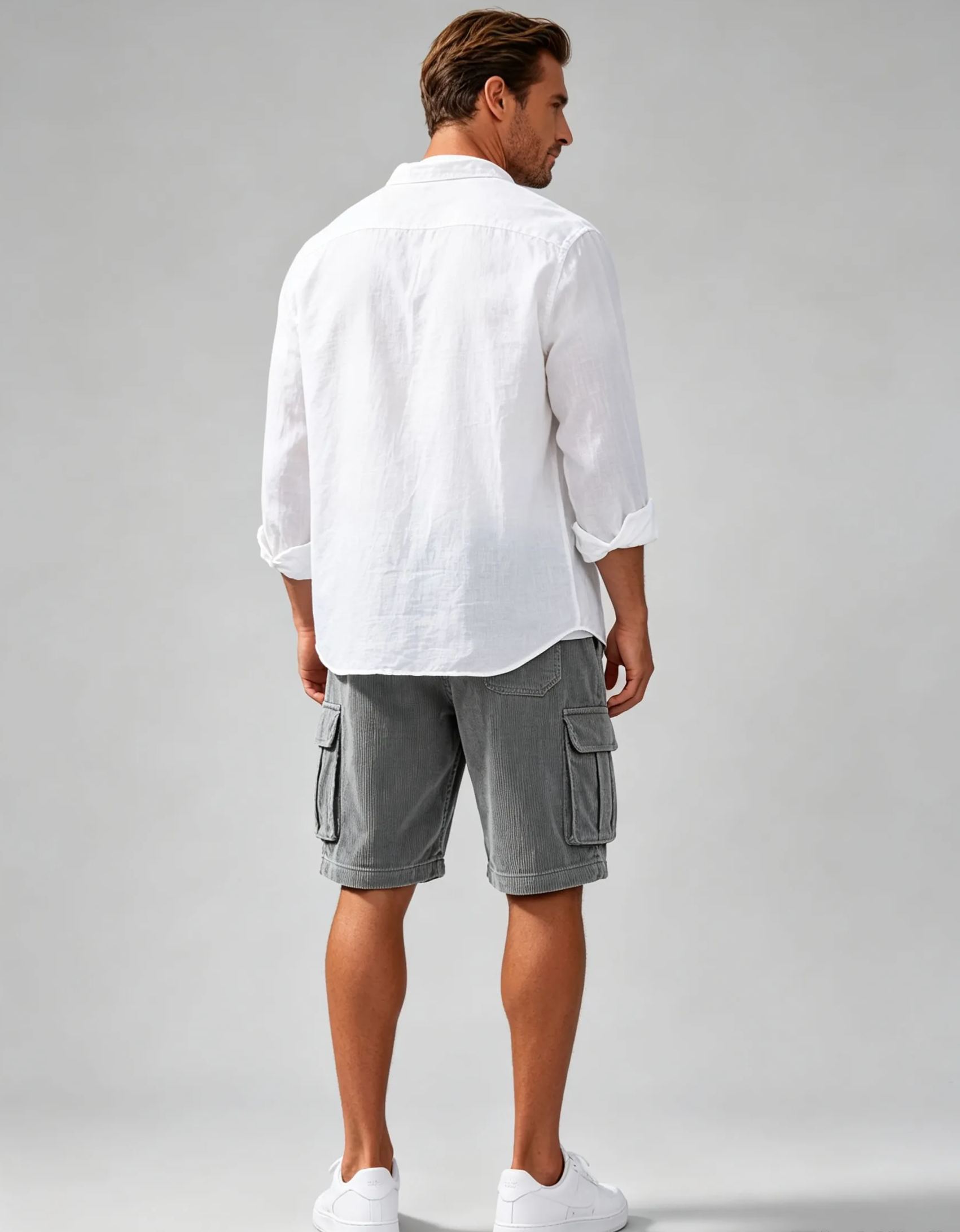 Men's Vintage Corduroy Multi-Pocket Embroidered Logo Utility Shorts