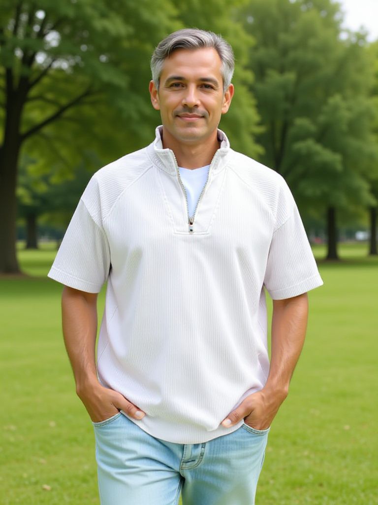 Ribbed Half-zip Patchwork Polo Shirt