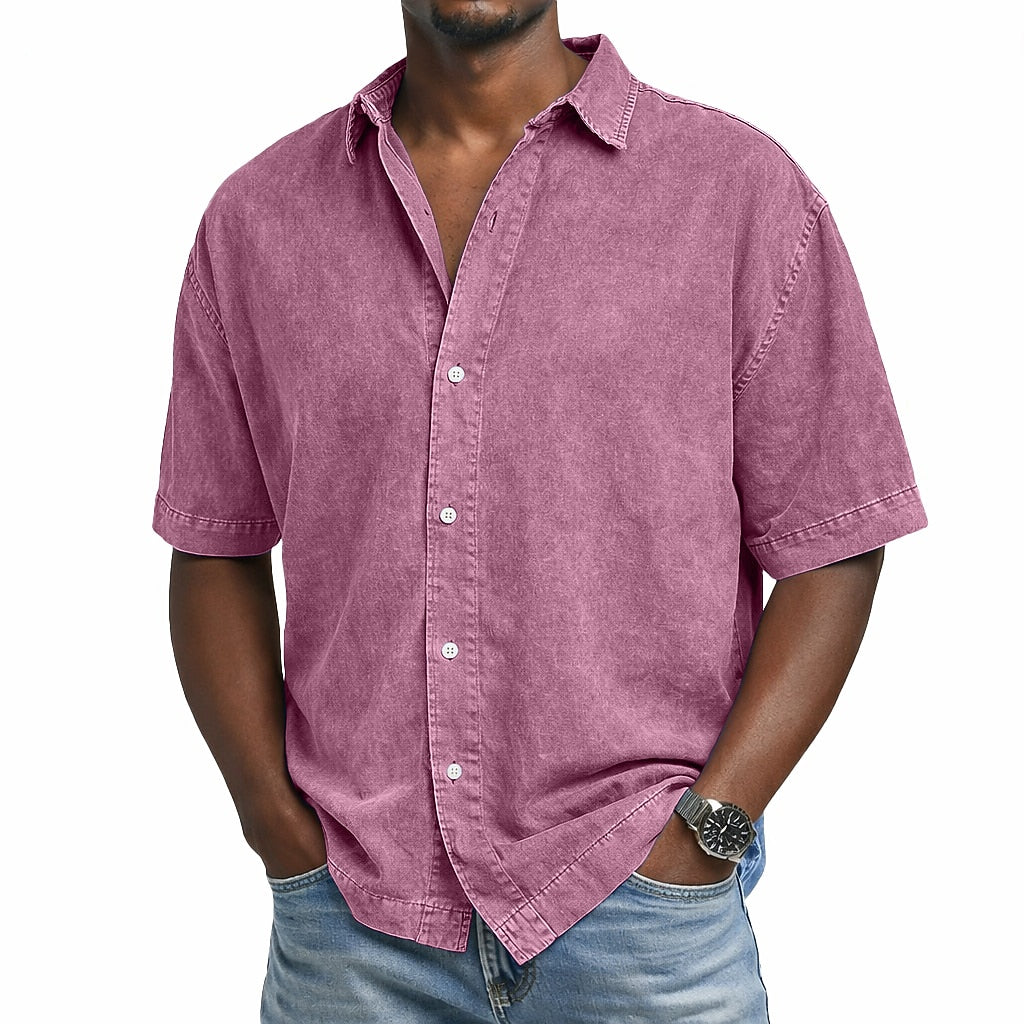 Men’s Vintage Washed Cotton Shirt – Lightweight Casual Short Sleeve Button-Up for Effortless Summer Looks