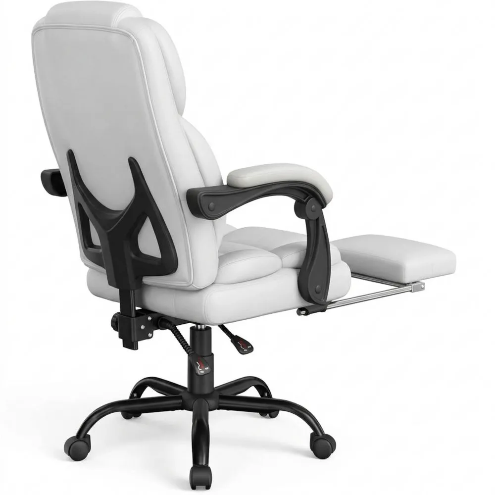 Silla de Oficina Ergonómica con Reposapiés de Cuero PU Respaldo Alto y Reclinable
