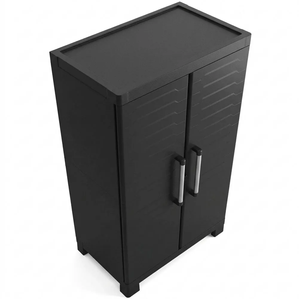 Armario Alto de Resina con Puertas y Balda Ajustable, Negro 182x65x45 cm