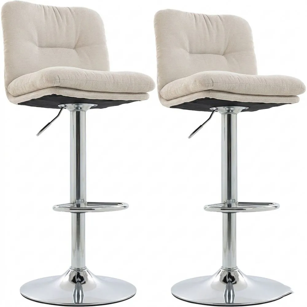 Juego de 2 taburetes de bar giratorios con altura ajustable y base de acero, beige