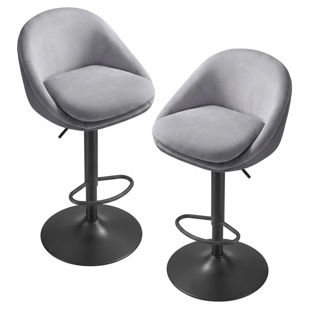 Taburetes de Bar Ajustables con Respaldo y Reposapiés, Juego de 2, Acero Gris Paloma