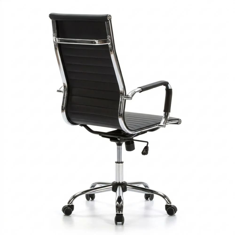 Silla de Oficina Reclinable de Cuero PU Negro con Reposacabezas Ajustable y Diseño Ergonómico