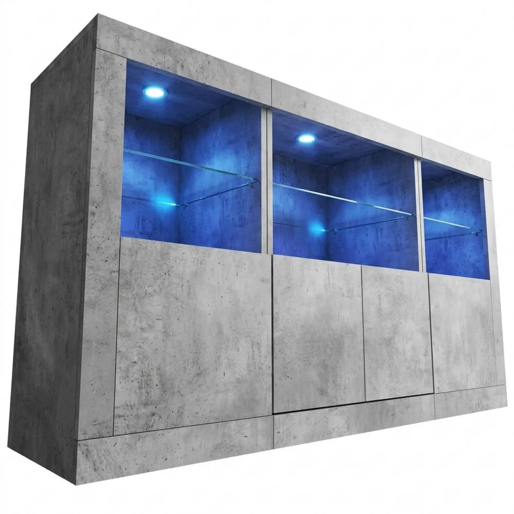 Aparador con Luces LED Gris Hormigón 142.5x37x67 cm