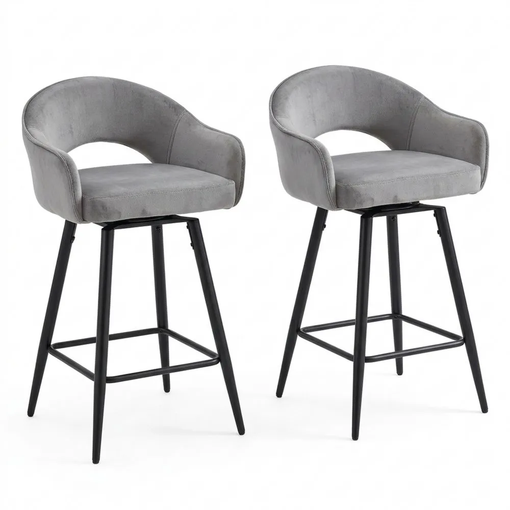 Taburetes Altos Giratorios de Terciopelo para Cocina en Gris